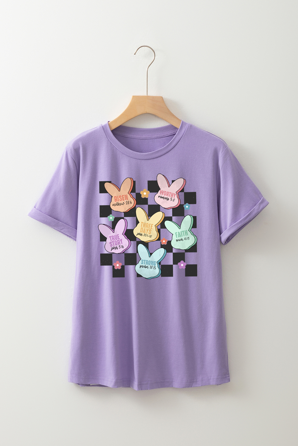 Wisteria Bunny Bible Verses Checkered Print Easter T Shirt - loveforevers