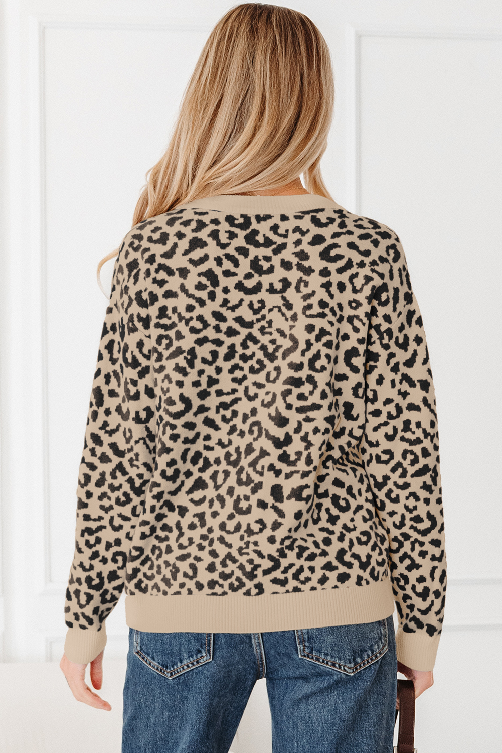 Black Leopard Drop Shoulder Chunky Knitted Cardigan Sweater - loveforevers