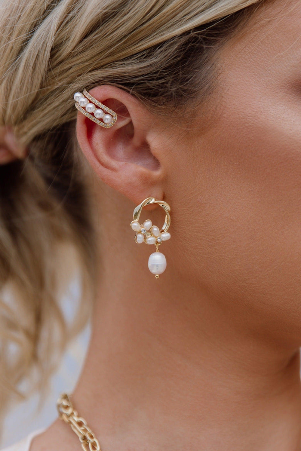 Gold Plated Hoop Pearl Casual Wear Stud Earring - loveforevers