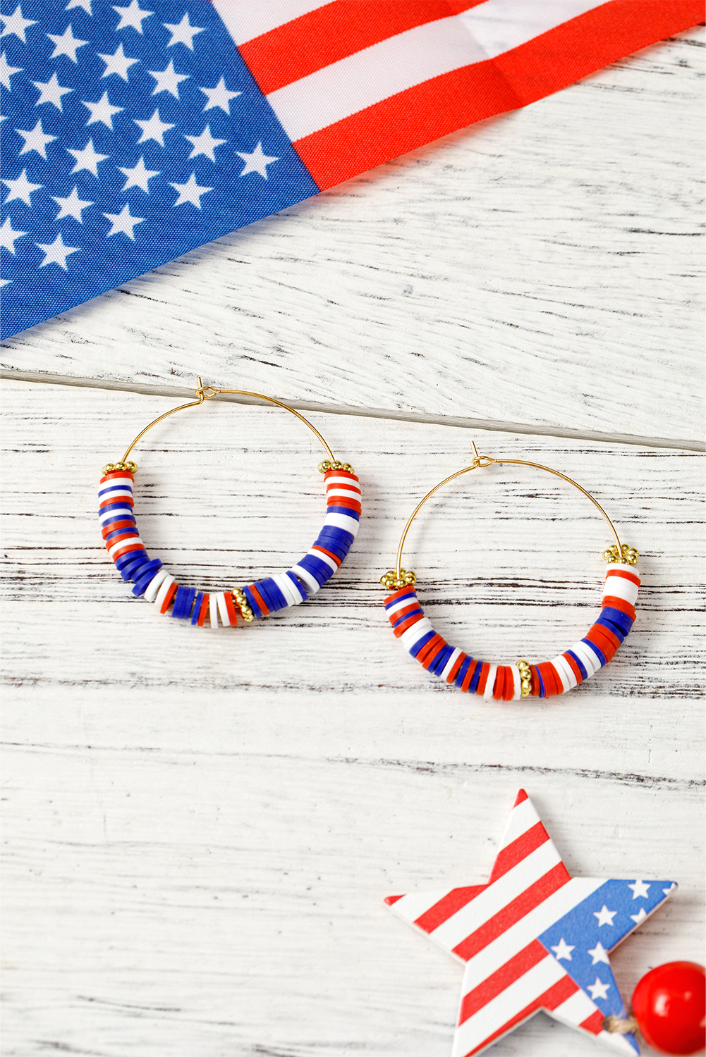 Dark Blue American Flag Inspired Beaded Large Hoop Earrings - loveforevers