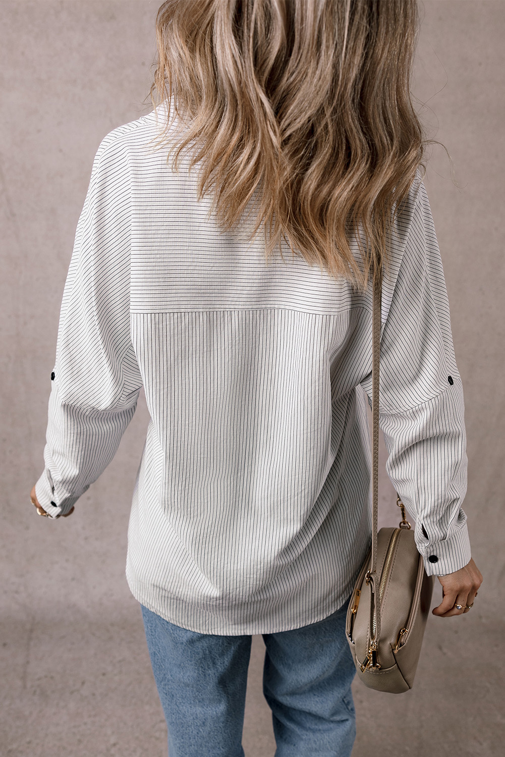DEAR-LOVER Stripe Roll-tab Sleeve Pocketed Long Shirt - loveforevers
