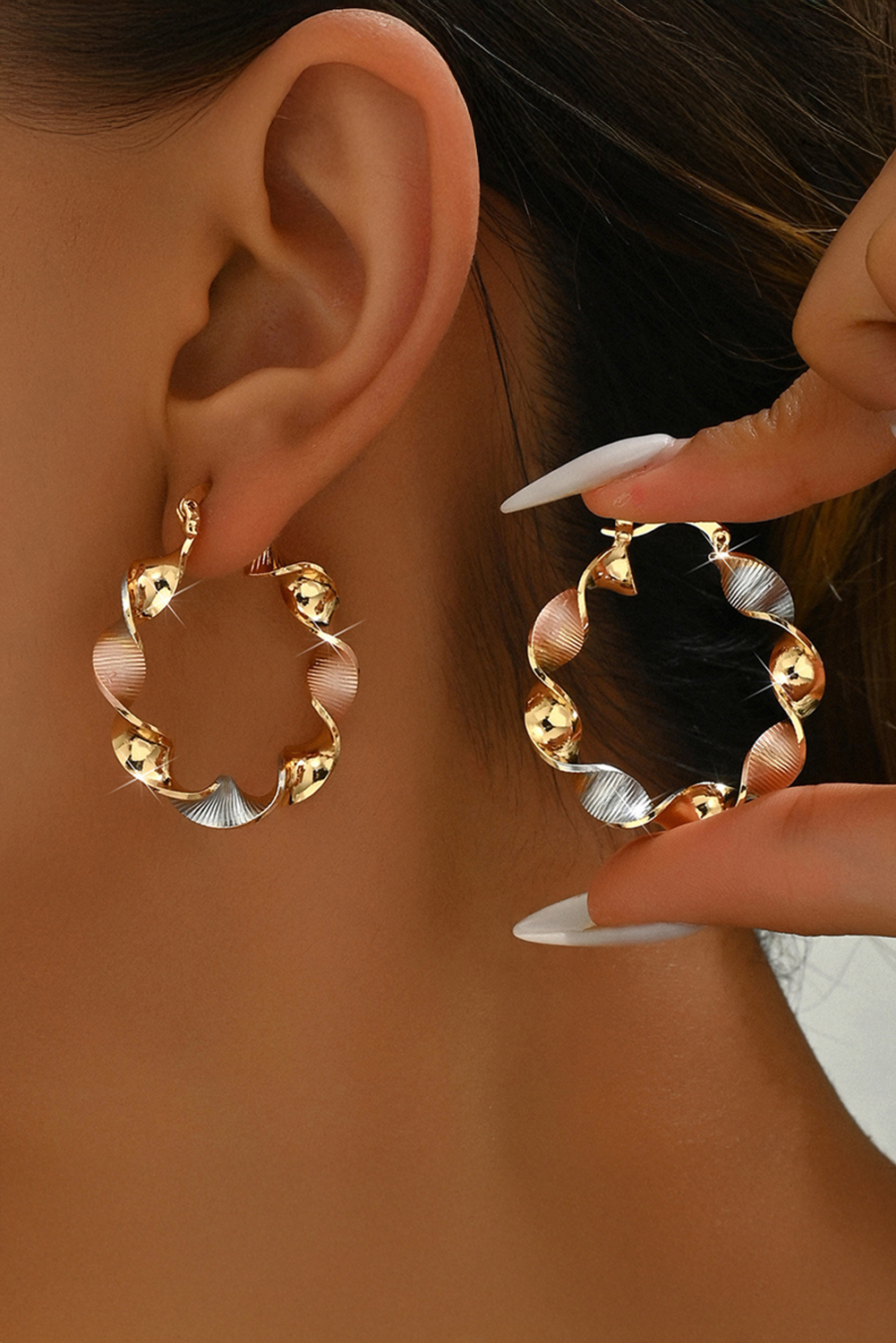 Gold Twisted Plated Alloy Hoop Earrings - loveforevers