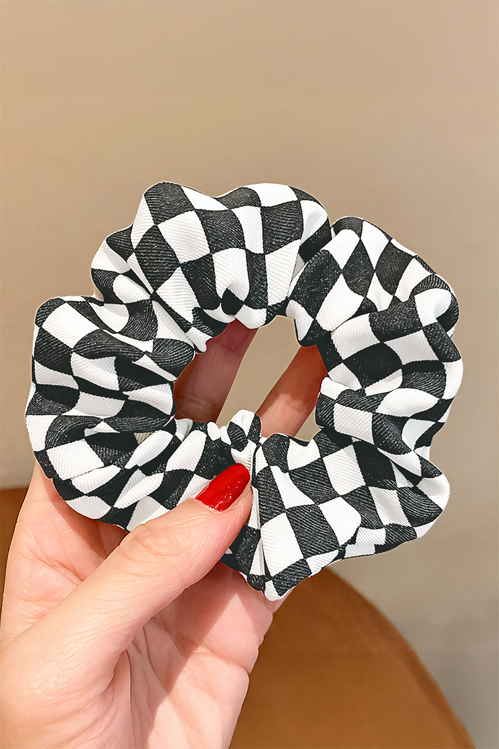 Black Checkerboard Pattern Cloth Hair Scrunchie - loveforevers
