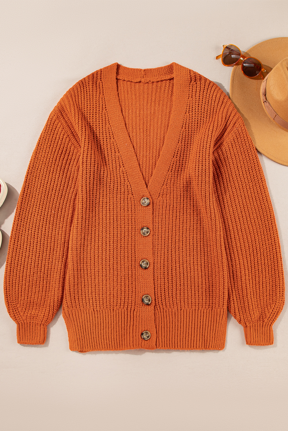 Gold Flame Button Front V Neck Chunky Cardigan Sweater - loveforevers