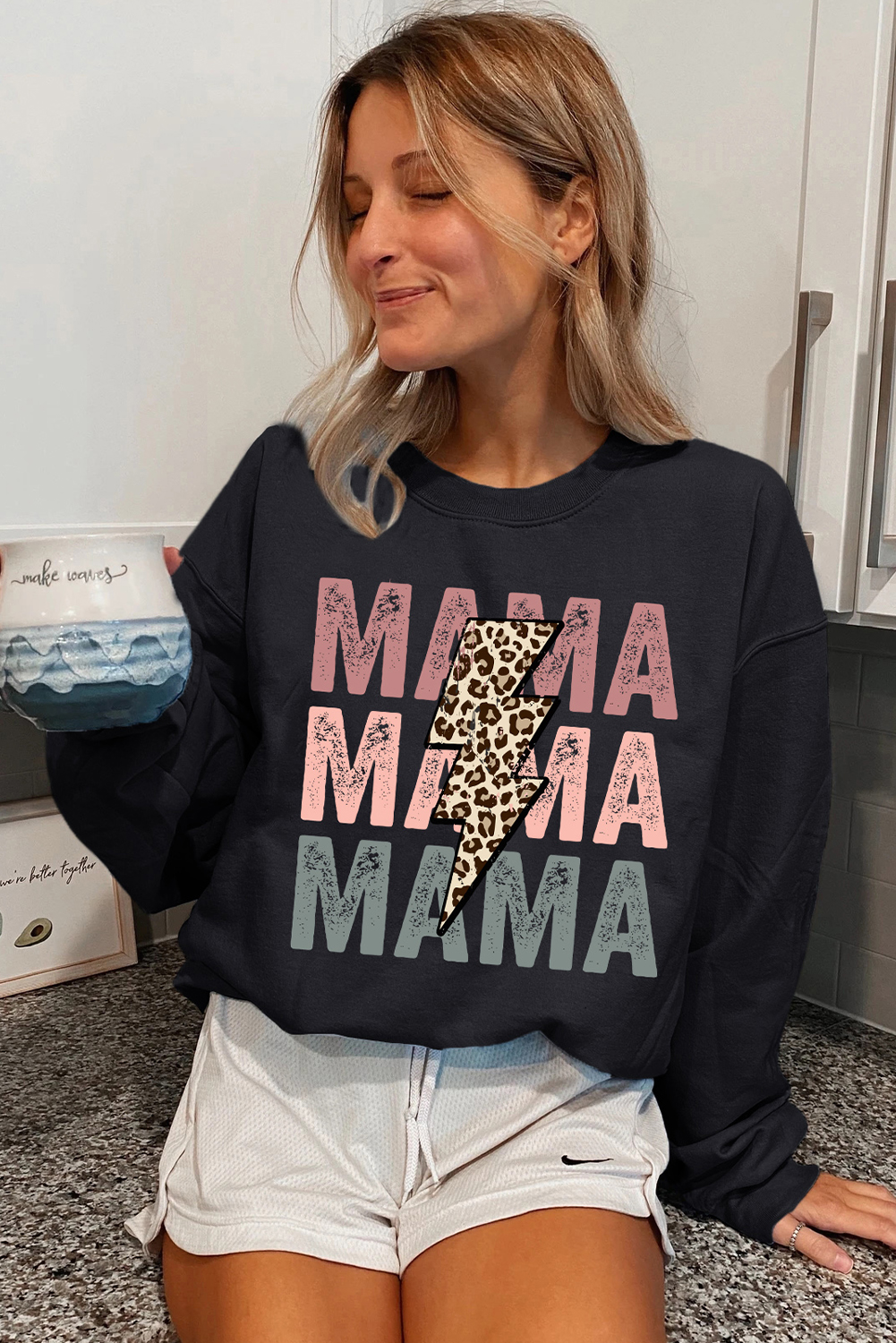 Black Leopard Lightning MAMA Graphic Pullover Sweatshirt - loveforevers