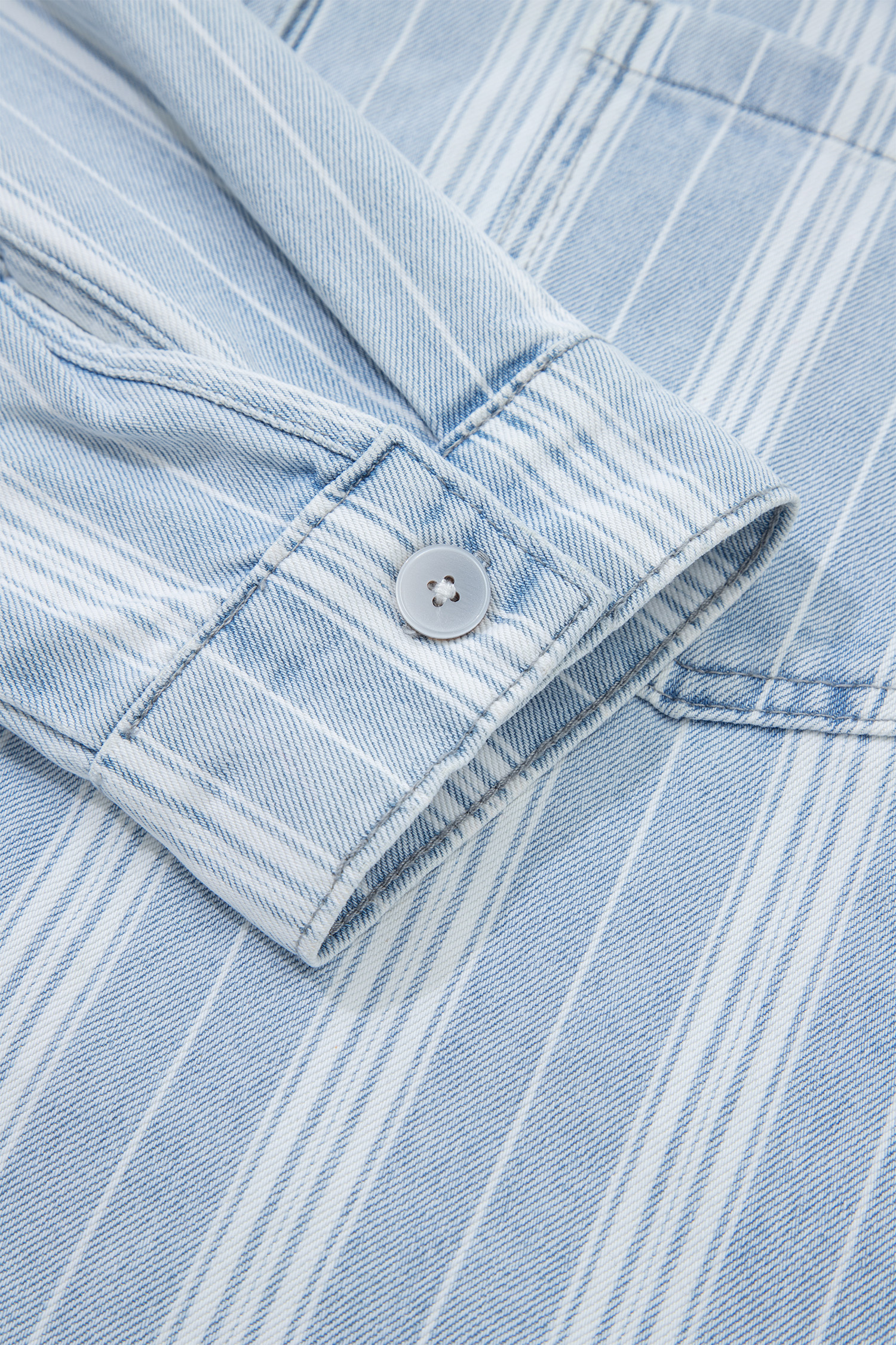 Sky Blue Stripe Boyfriend Chest Pocket Classic Denim Shacket - loveforevers