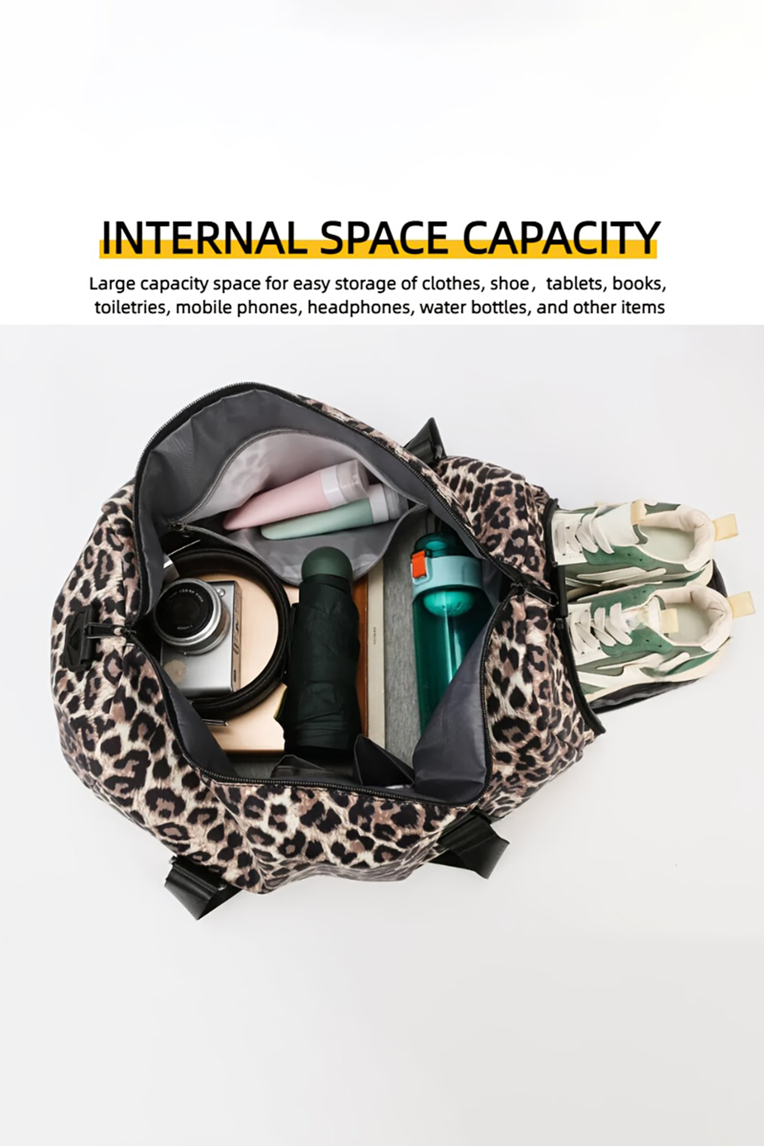 Coffee Leopard Large Travel Duffel Bag - loveforevers
