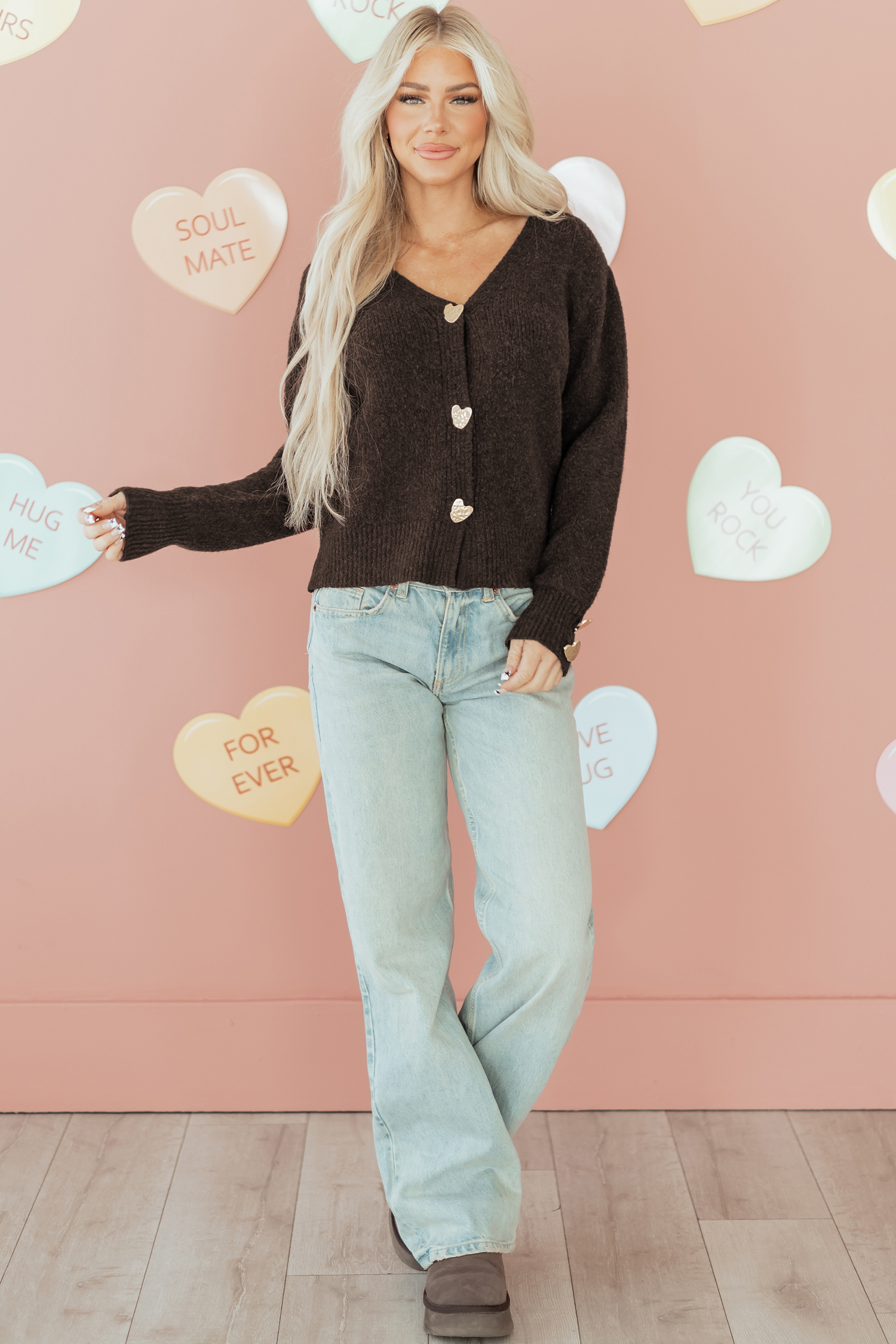 Fiery Red Heart Metal Button V Neck Cardigan Sweater - loveforevers