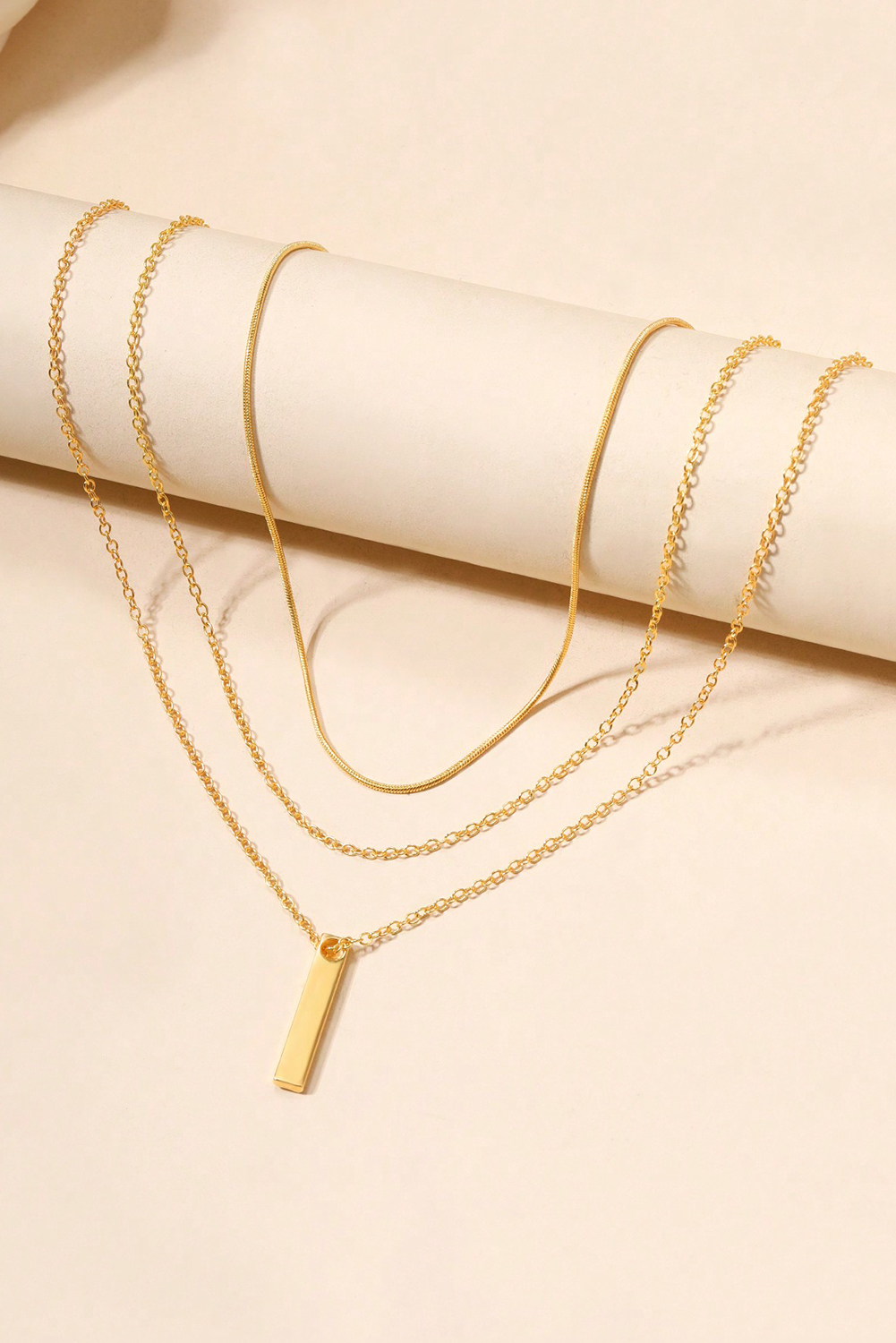 Gold Bar Pendant Layered Adjustable Chain Necklace - loveforevers