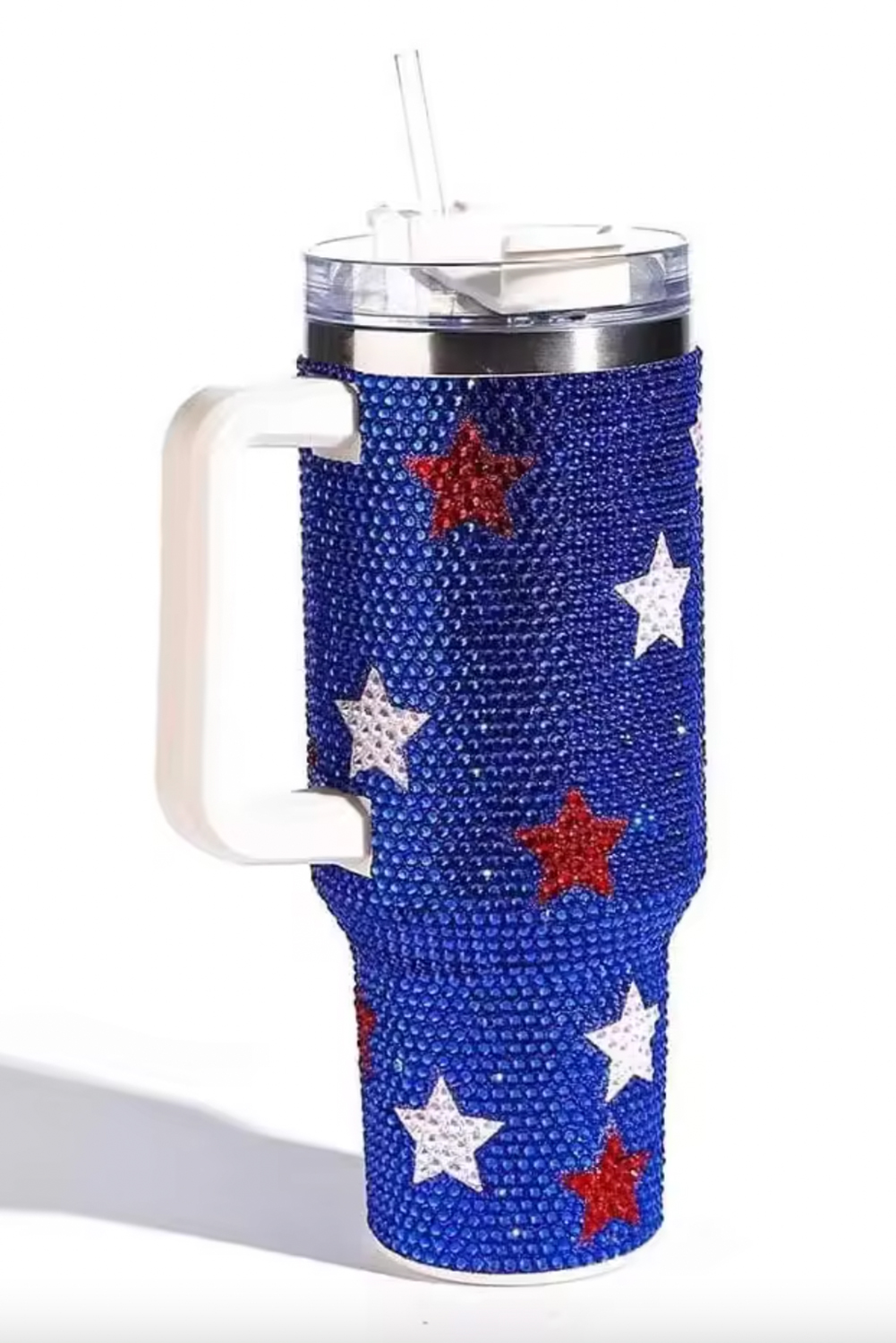 Dark Blue Star Shape Rhinestone Handle Large Vacuum Cup 40oz - loveforevers