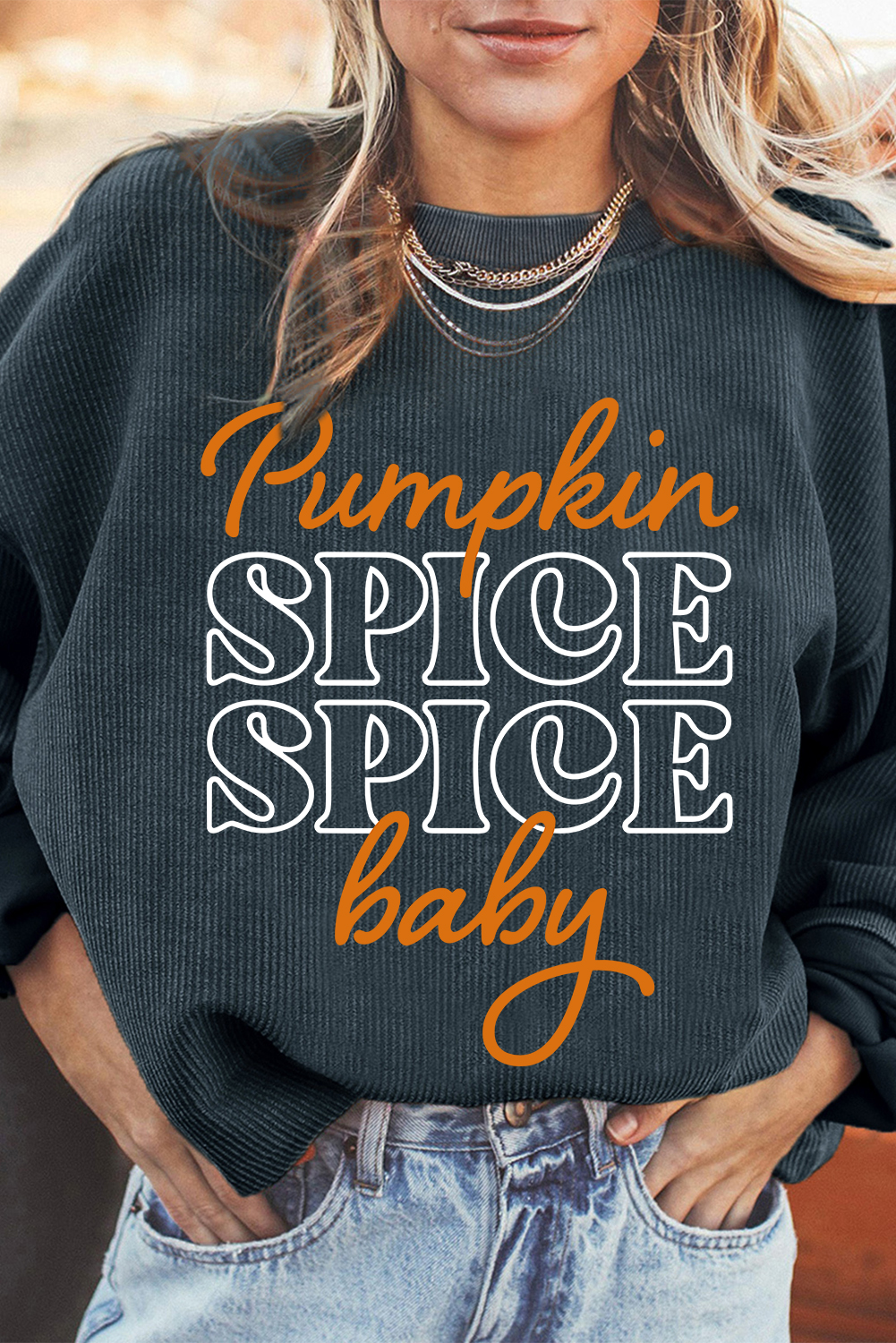 Dark Grey Pumpkin Spice Baby Graphic Textured Sweatshirt - loveforevers