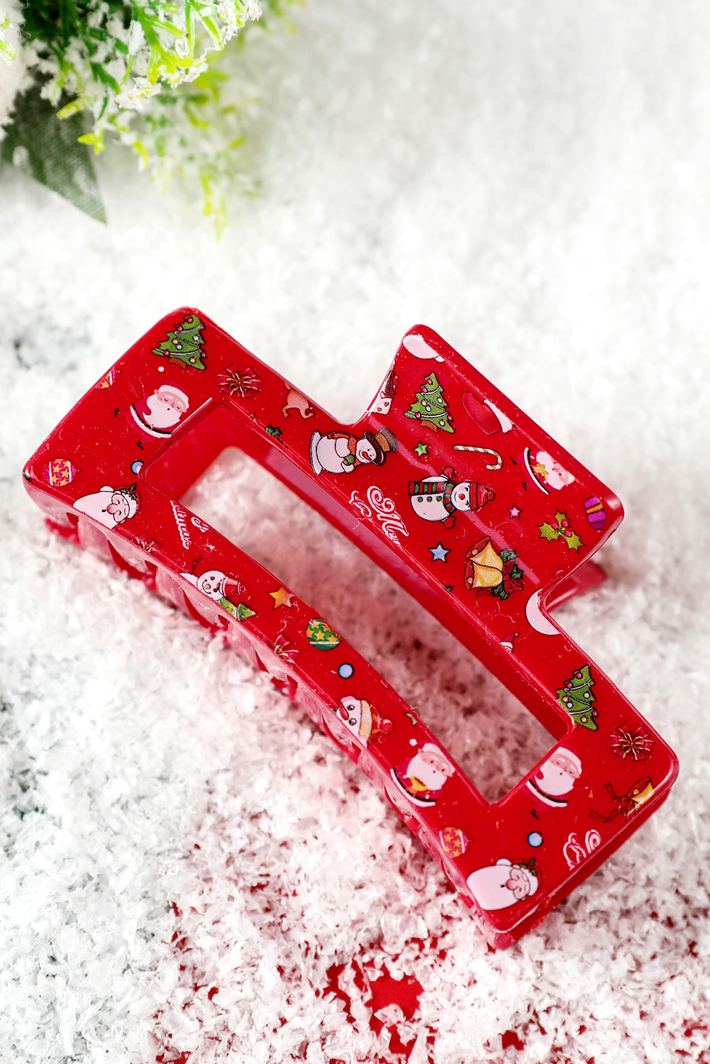 Racing Red Cartoon Christmas Pattern Print Hollow Out Hair Clip - loveforevers