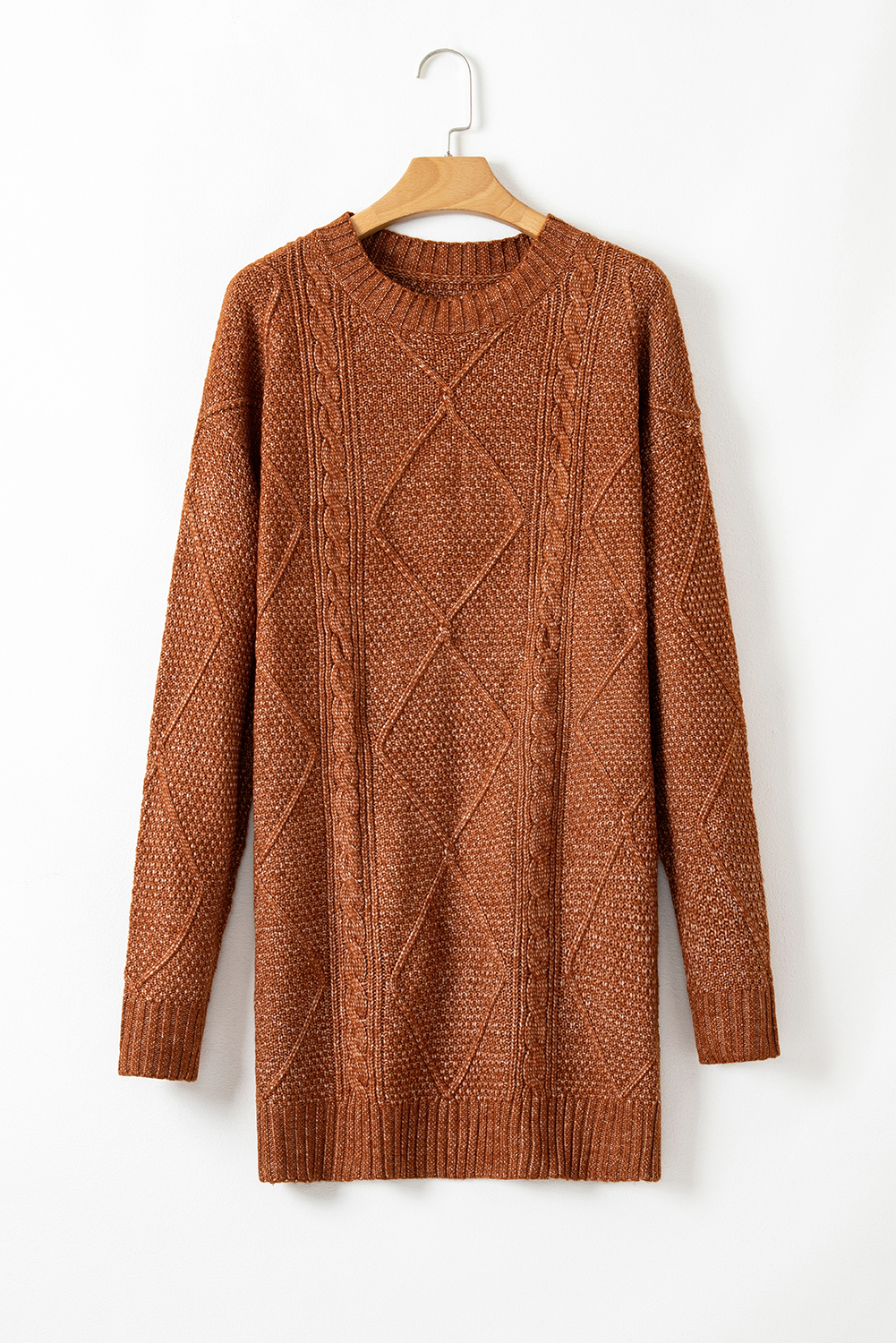 Parchment Cable Knit Drop Shoulder Loose Fit Sweater Dress - loveforevers