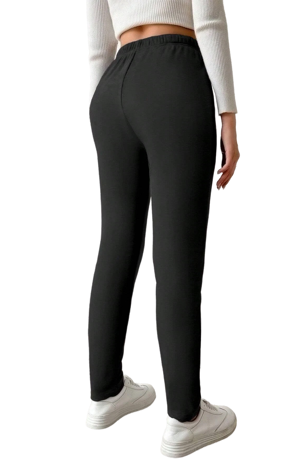 Black Thermal Lined Drawstring High Waist Leggings - loveforevers