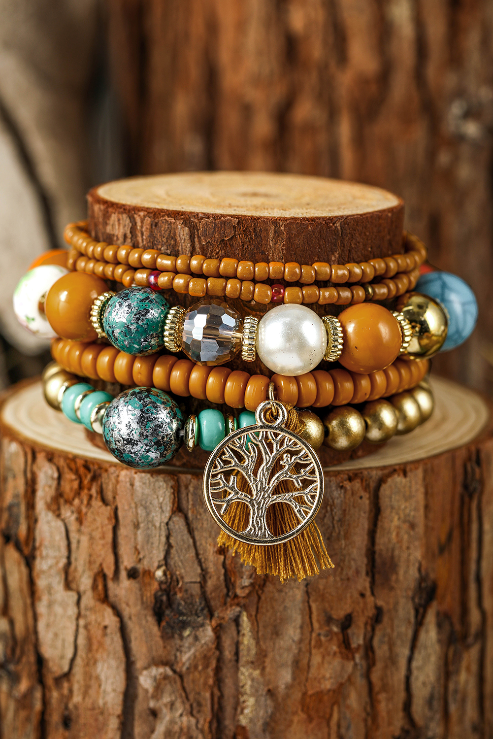 Chestnut 5pcs Boho Beaded Turquoise Bracelets Set - loveforevers