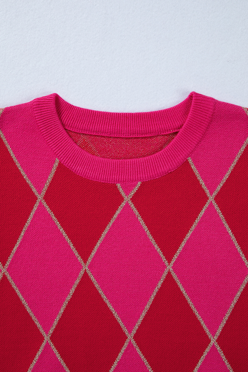 Rose Glitter Trim Rhombus Pattern Knit Sweater Vest - loveforevers