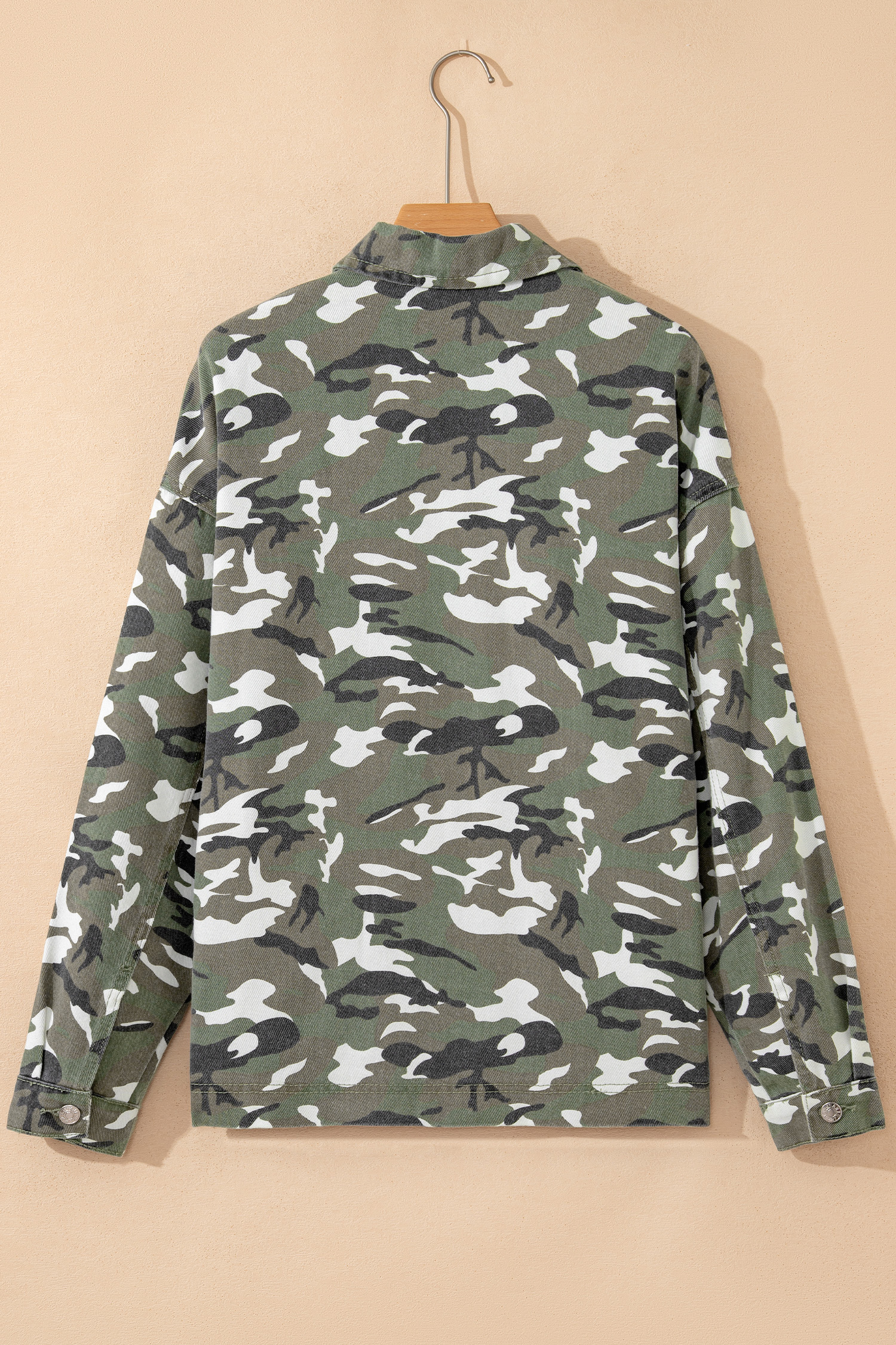 Green Camo Chest Pockets Loose Jean Jacket - loveforevers