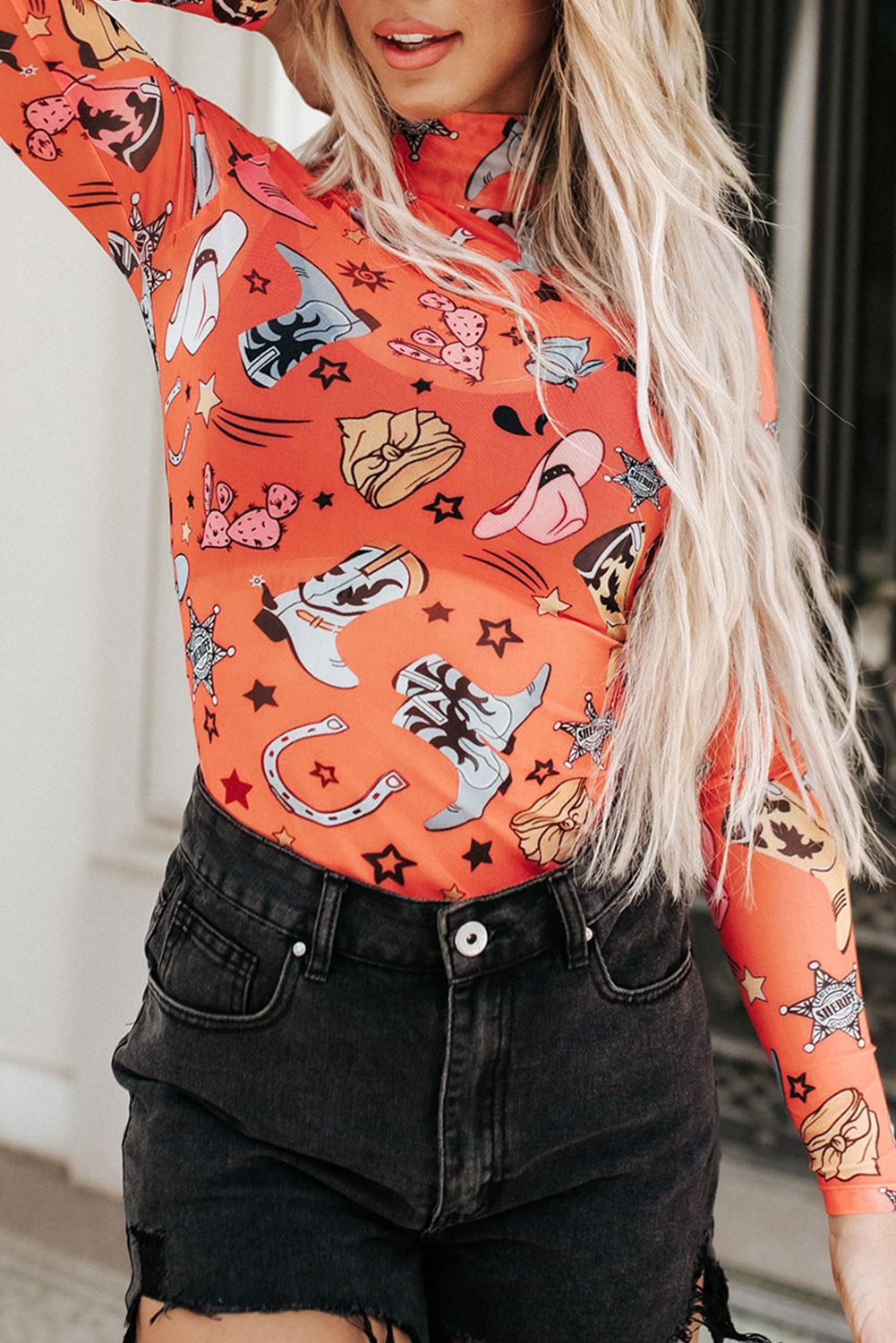 White Rodeo Bound Printed Long Sleeve Bodysuit - loveforevers