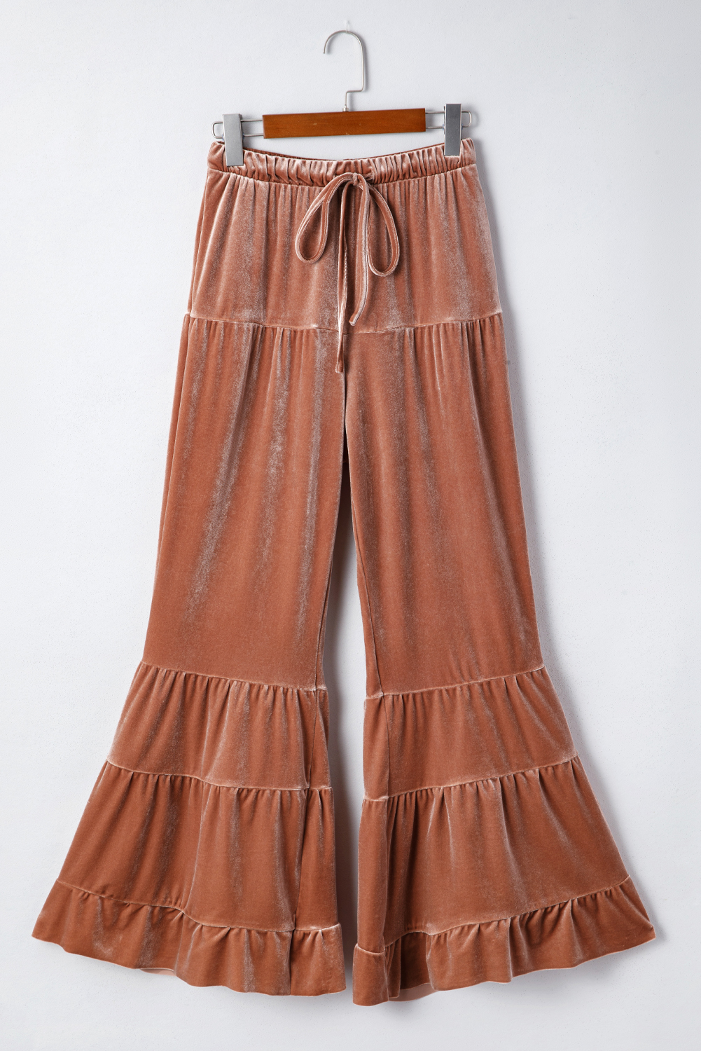 Straw Yellow Mineral Wash Lace-up High Waist Tiered Bell Bottom Pants - loveforevers