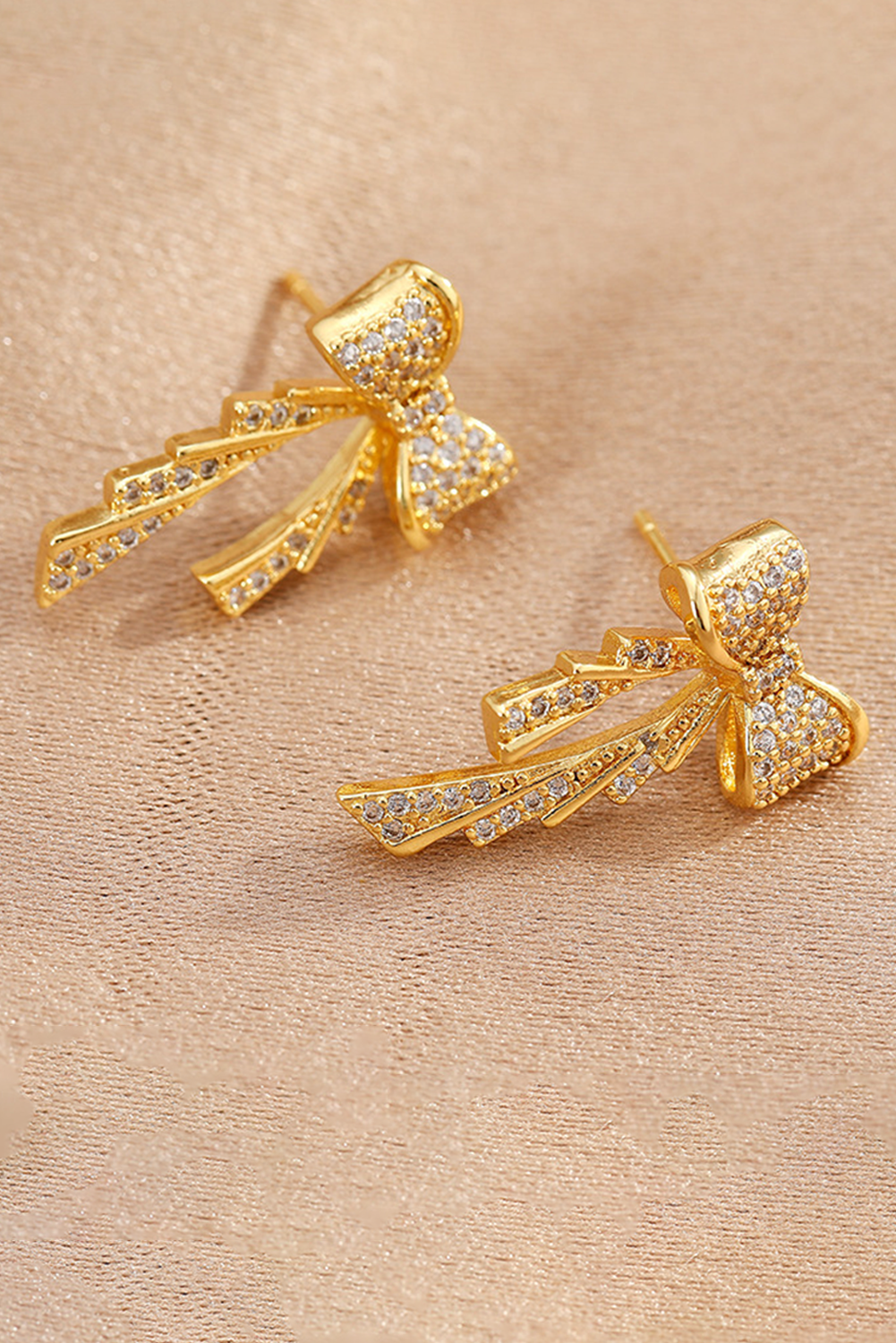 Gold Rhinestone Bow Knot Plated Stud Earrings - loveforevers