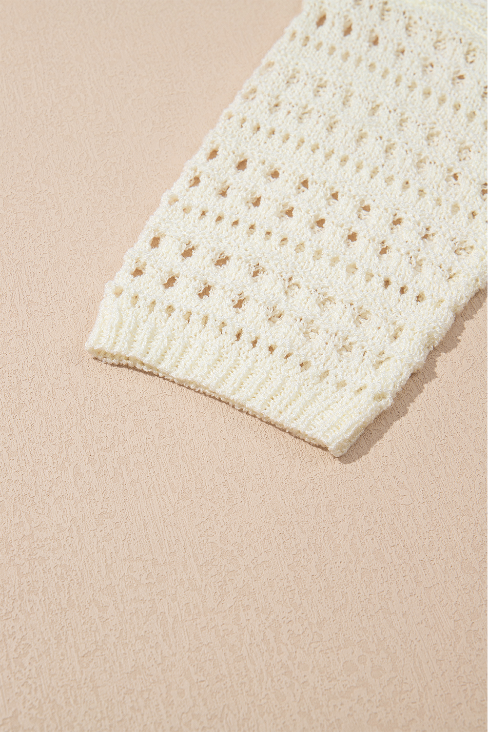 White Hollow Out Knit Bracelet Sleeve Drop Shoulder Sweater - loveforevers