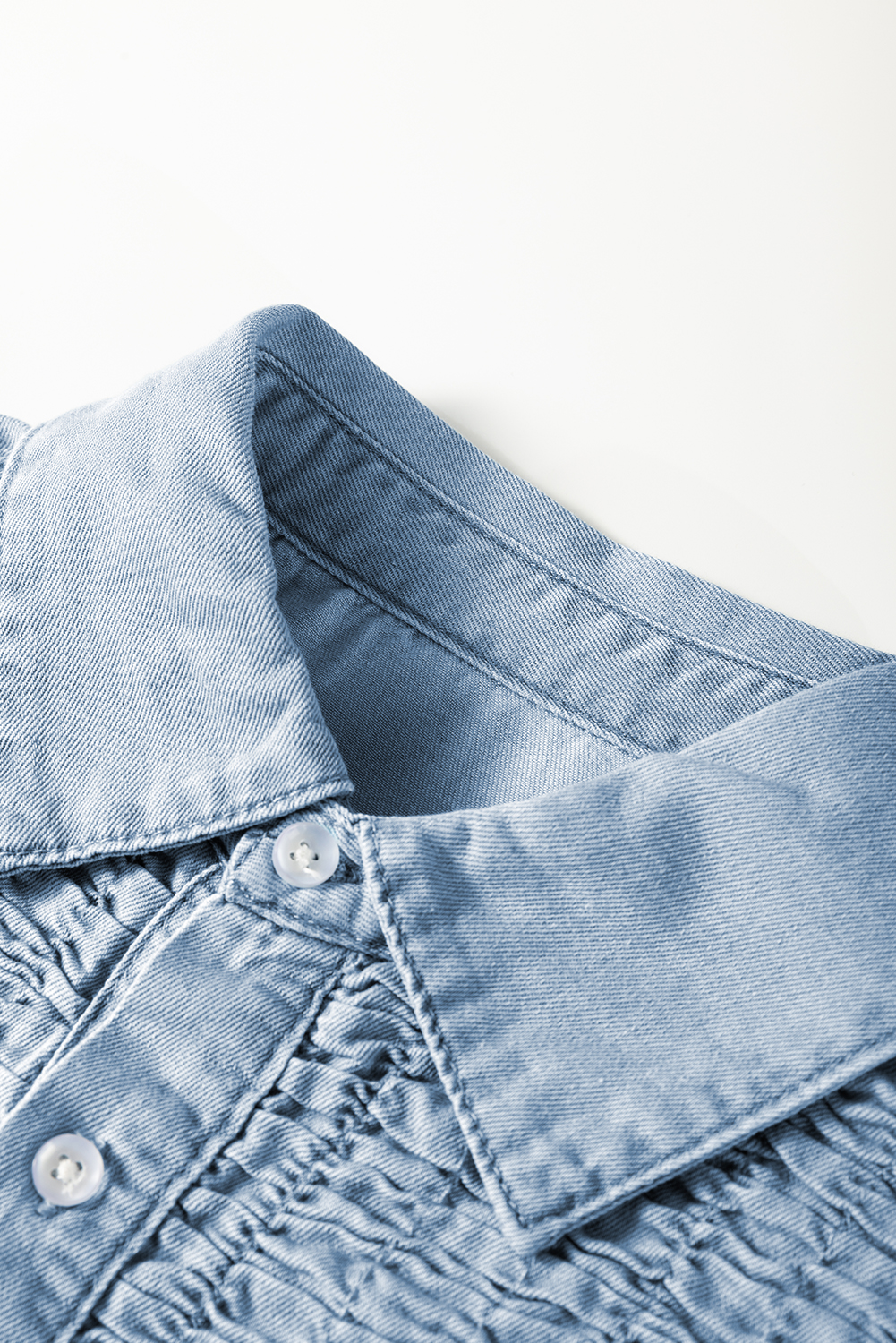 Beau Blue Flutter Sleeve Shirred Detail Button Up Denim Mini Dress - loveforevers