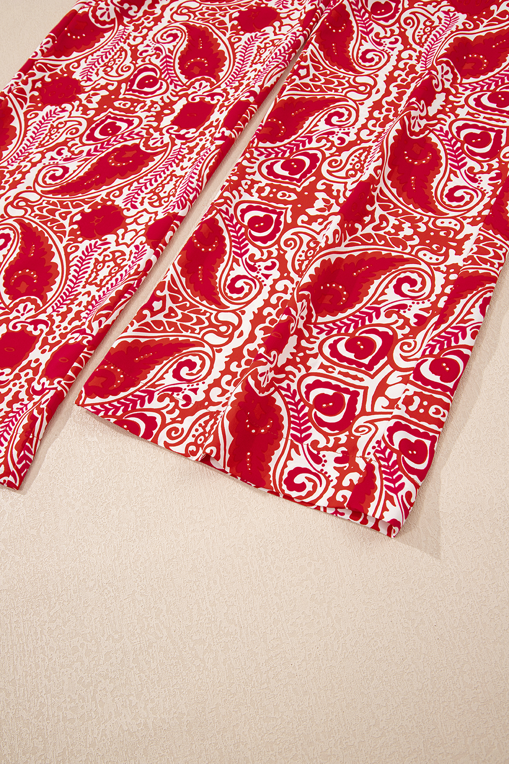 Red Paisley Printed Buttoned High Waist Straight Leg Pants - loveforevers