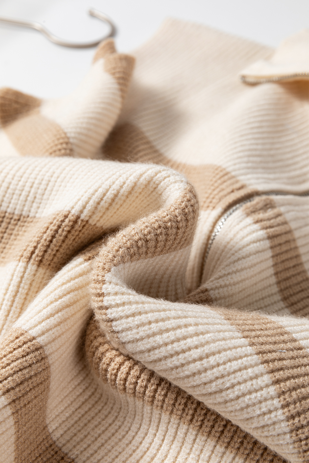 Khaki Stripe Ribbed Half Zip Collared Sweater Vest - loveforevers