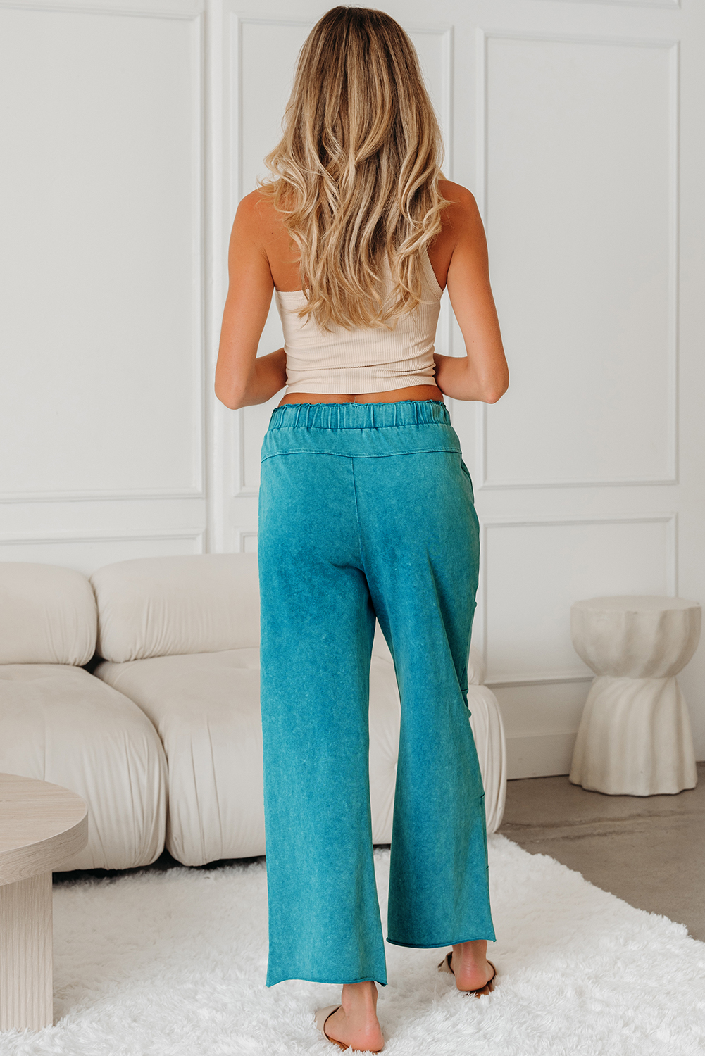 Lapis Mineral Wash Lace-up High Waist Raw Hem Patched Pocket Pants - loveforevers