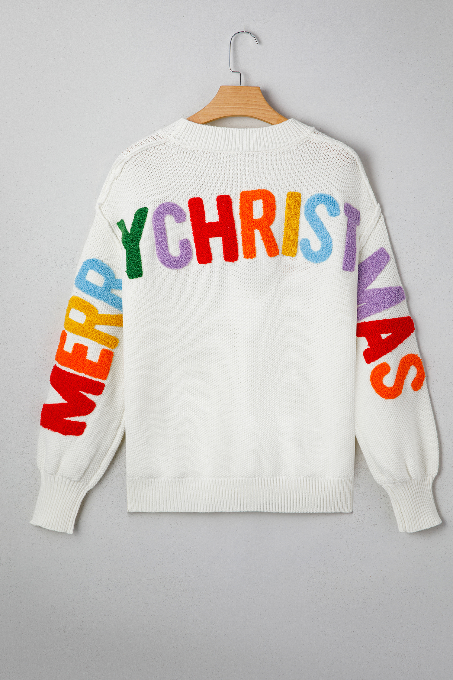 White Chenille Graphic Drop Shoulder Holiday Sweater - loveforevers