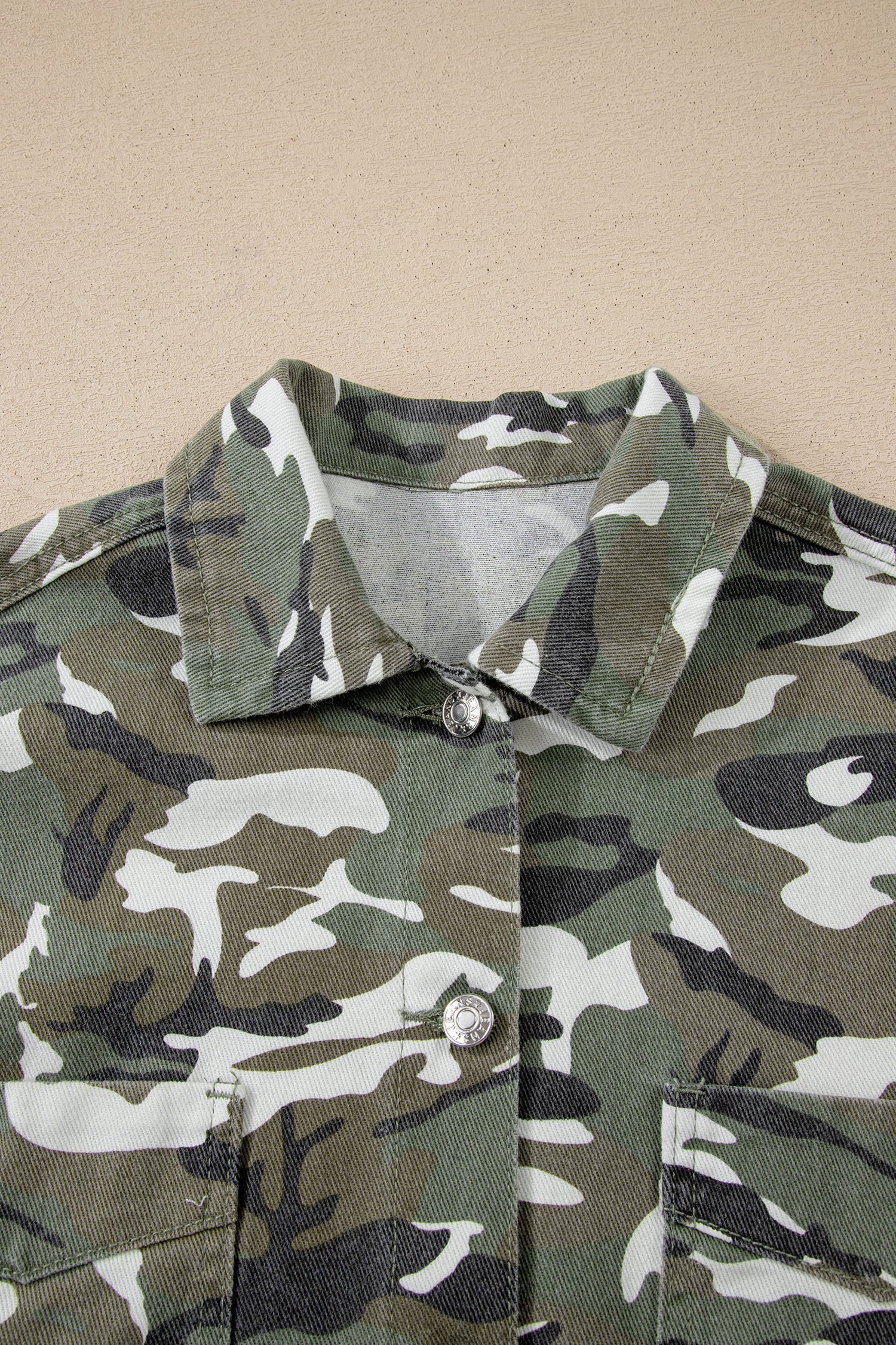 Green Camo Chest Pockets Loose Jean Jacket - loveforevers