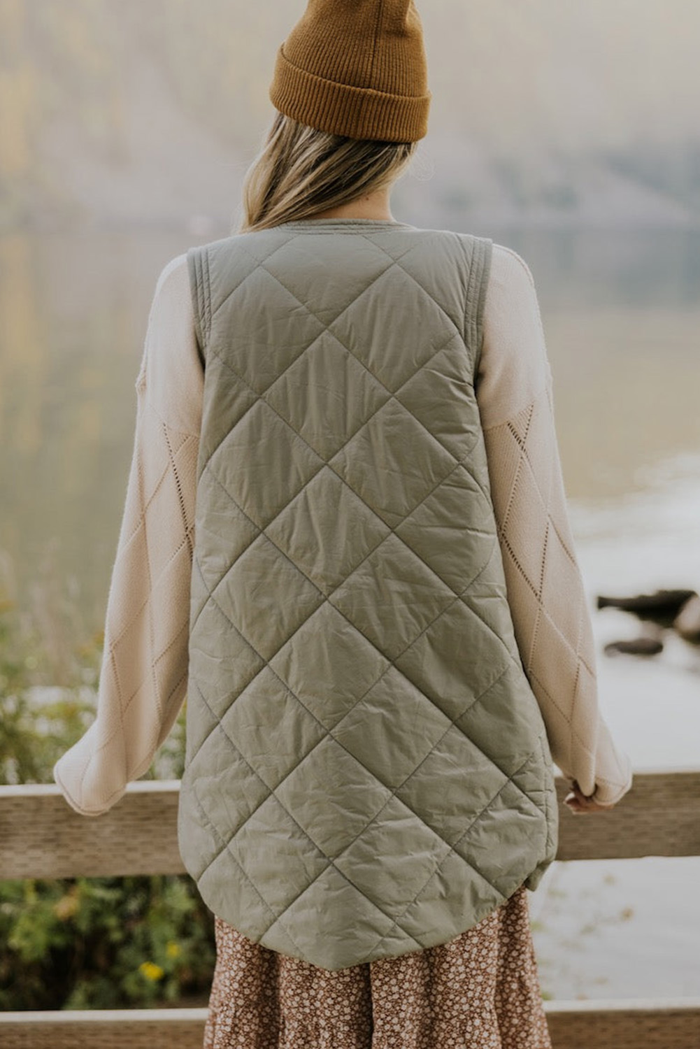 Green Quilted Snap Button Hooded Puffer Coat - loveforevers