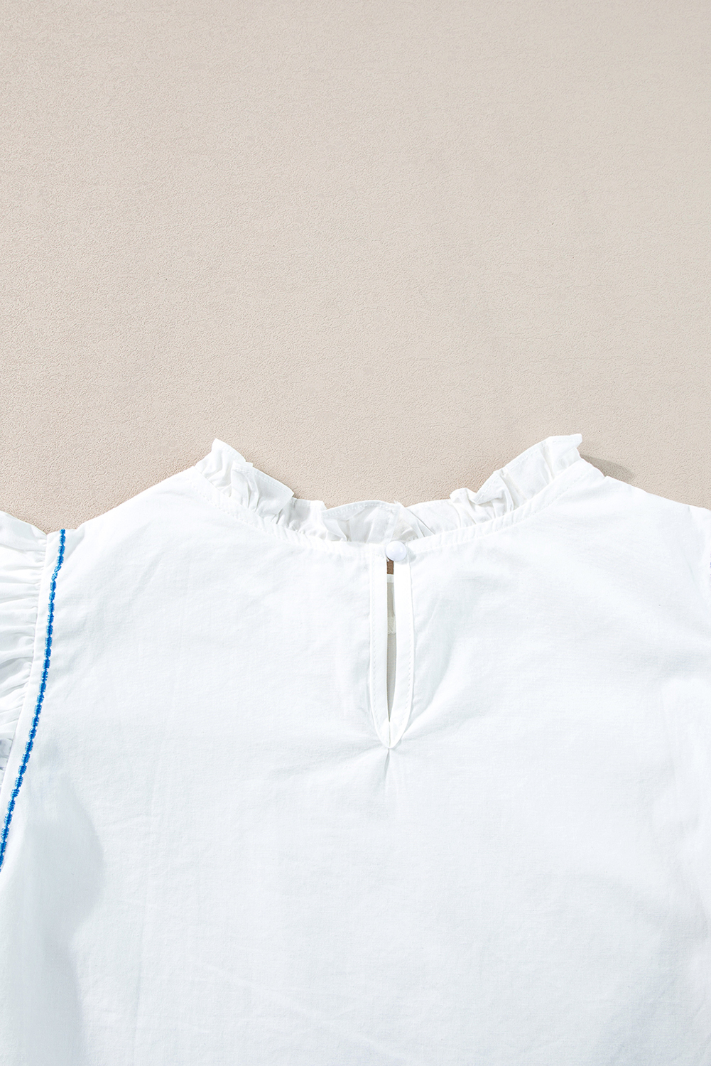 White Embroidered Ruffled Sleeve Frilled Collar Blouse - loveforevers