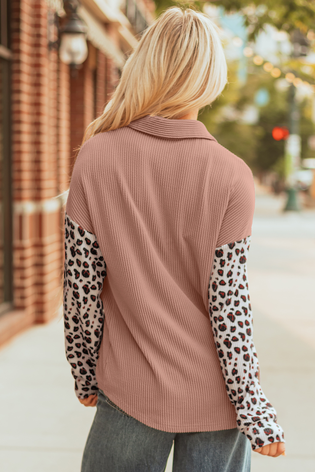 Dark Khaki Leopard Patched Twisted Ribbed Western Casual Shacket - loveforevers