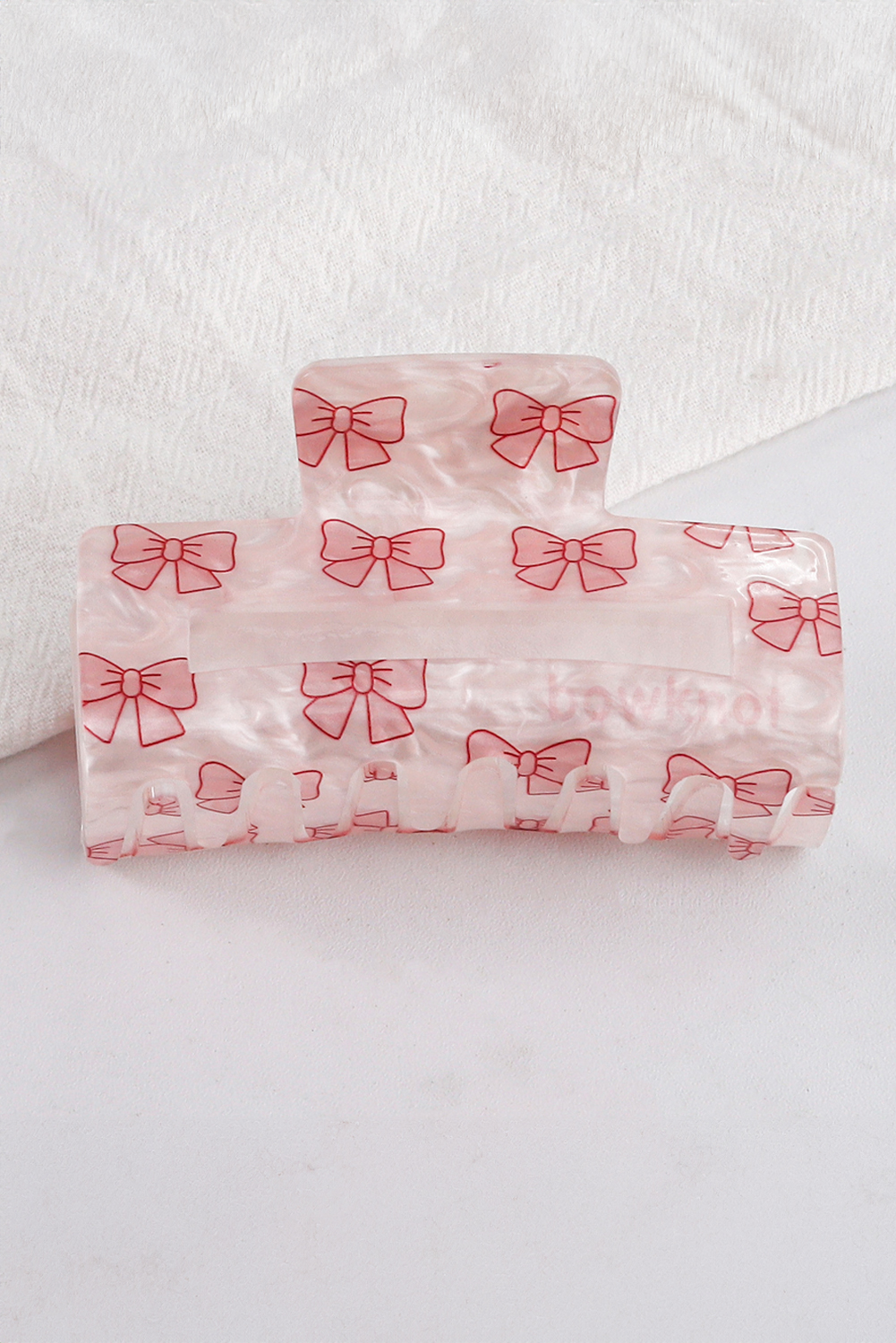 Light Pink Bow Knot Print Acrylic Square Hair Claw - loveforevers