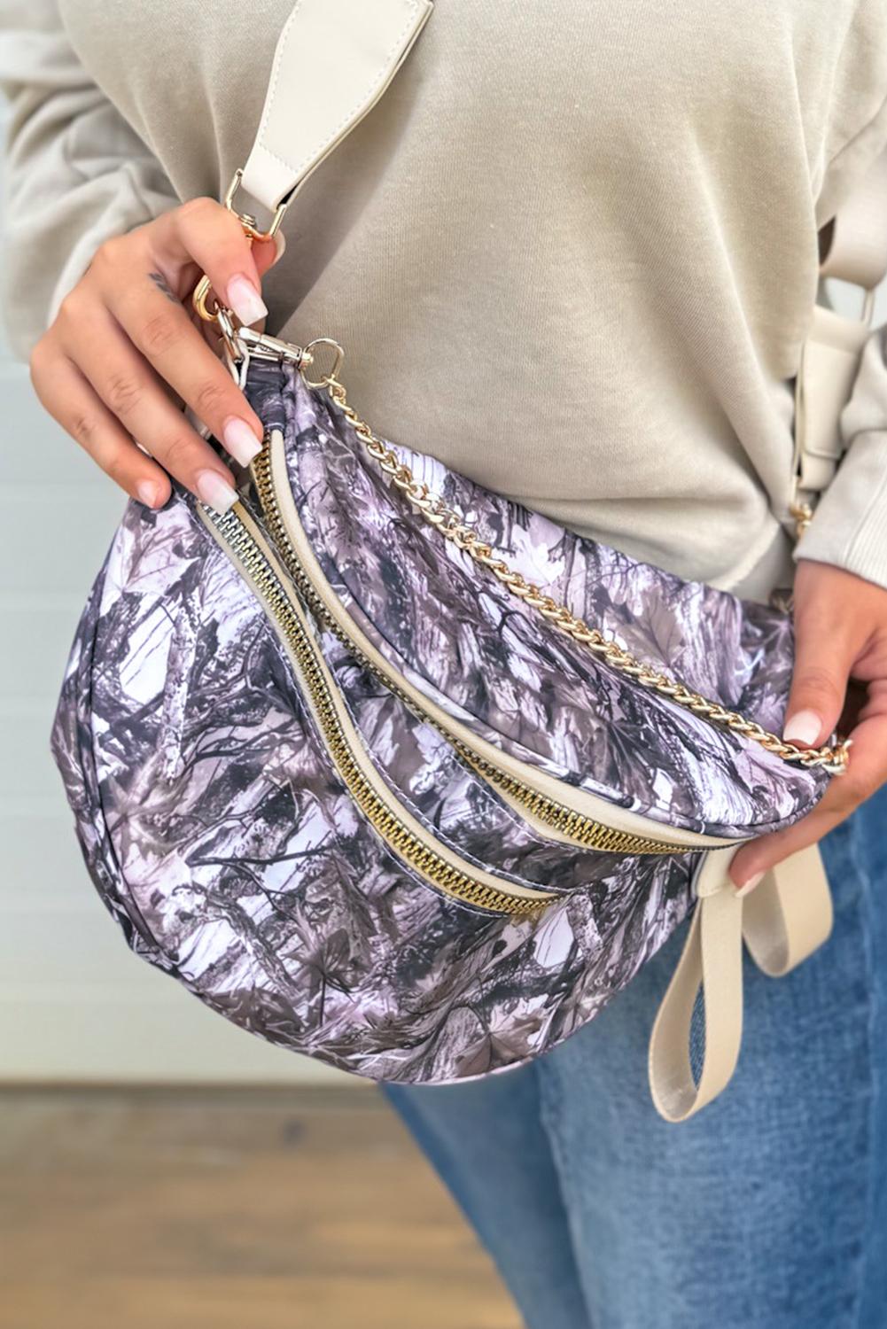 Beige Camo Print Baggy Drawstring Jogger Sweatpants - loveforevers