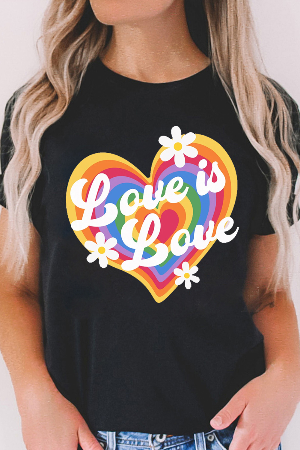 Black Love is Love Rainbow Heart Graphic Crewneck Tee - loveforevers