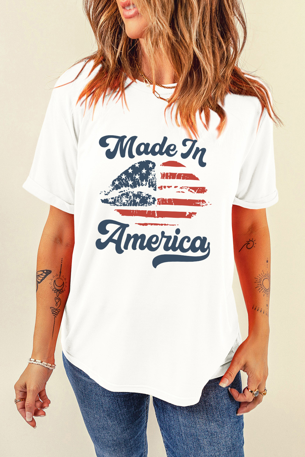 White Made in America Lip Printed O Neck T Shirt - loveforevers