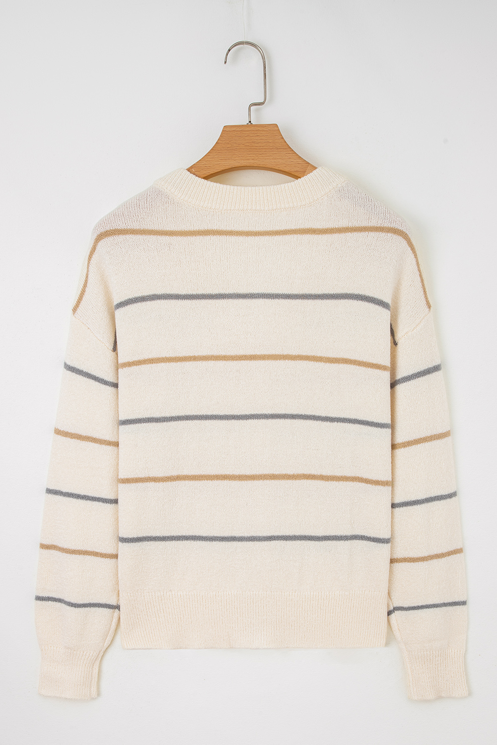 Multicolour Striped Buttoned Front V Neck Drop Shoulder Cardigan Sweater - loveforevers
