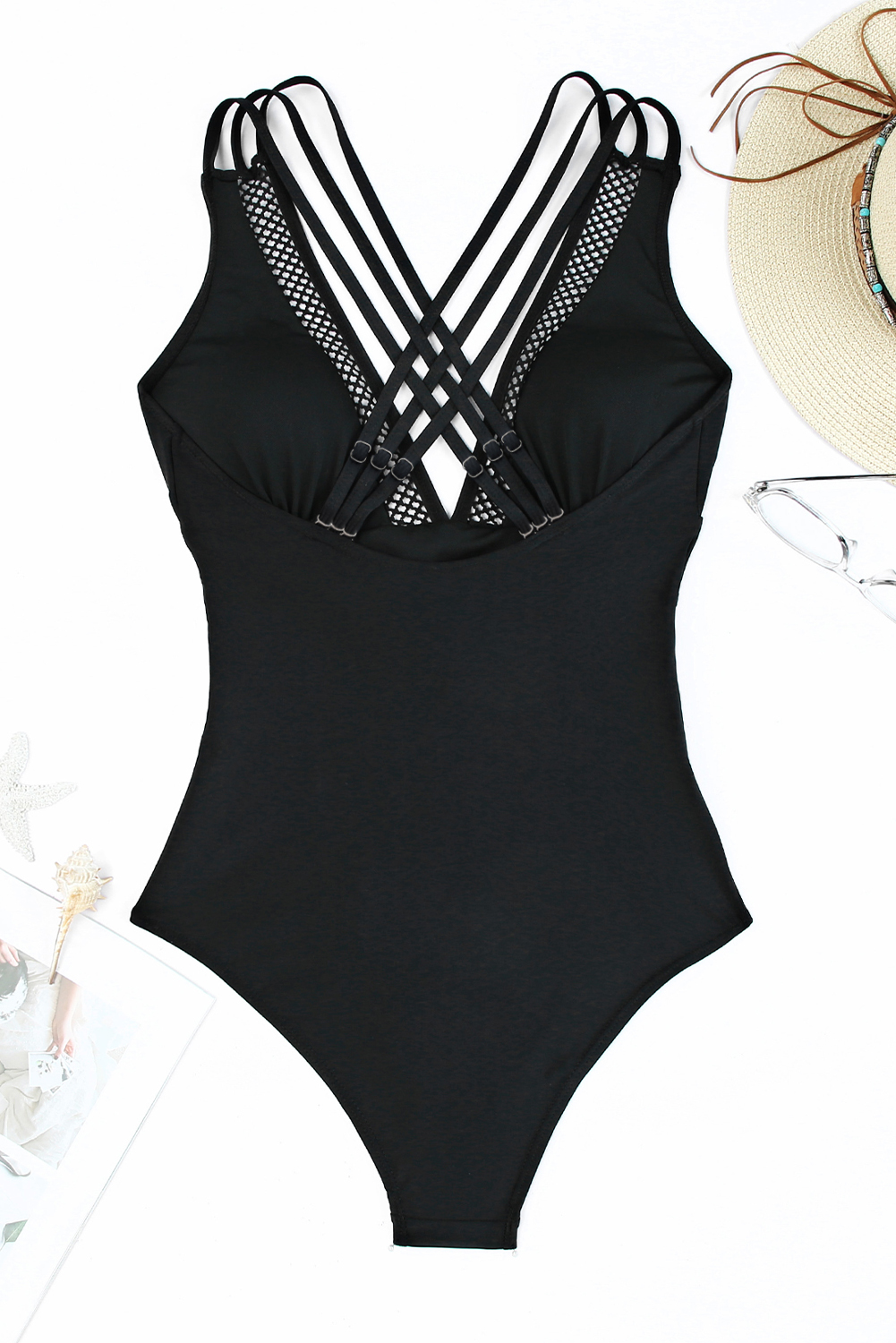 Dearlovers Black Solid Mesh One Piece Swimsuit - loveforevers