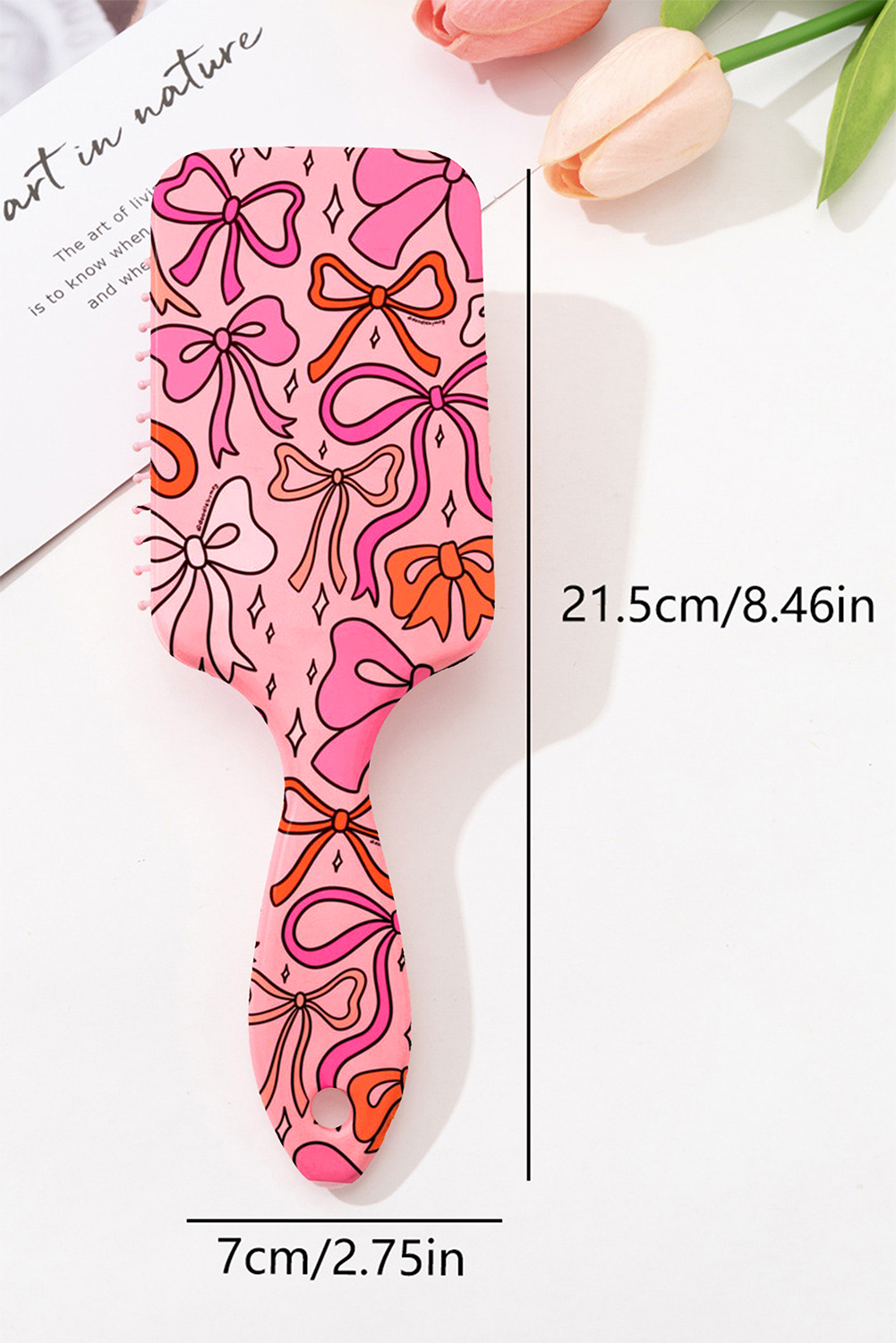 Peach Blossom Starry Ribbon Bow Print Air Cushion Comb - loveforevers