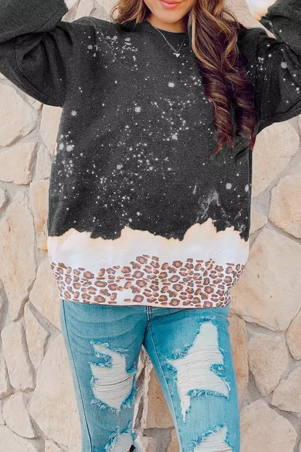 Fiery Red Leopard Bleached Pullover Sweatshirt - loveforevers