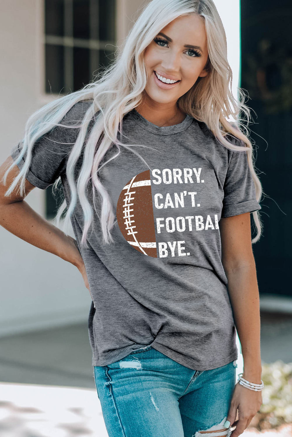 Gray American Rugby Football Graphic Casual T Shirt - loveforevers