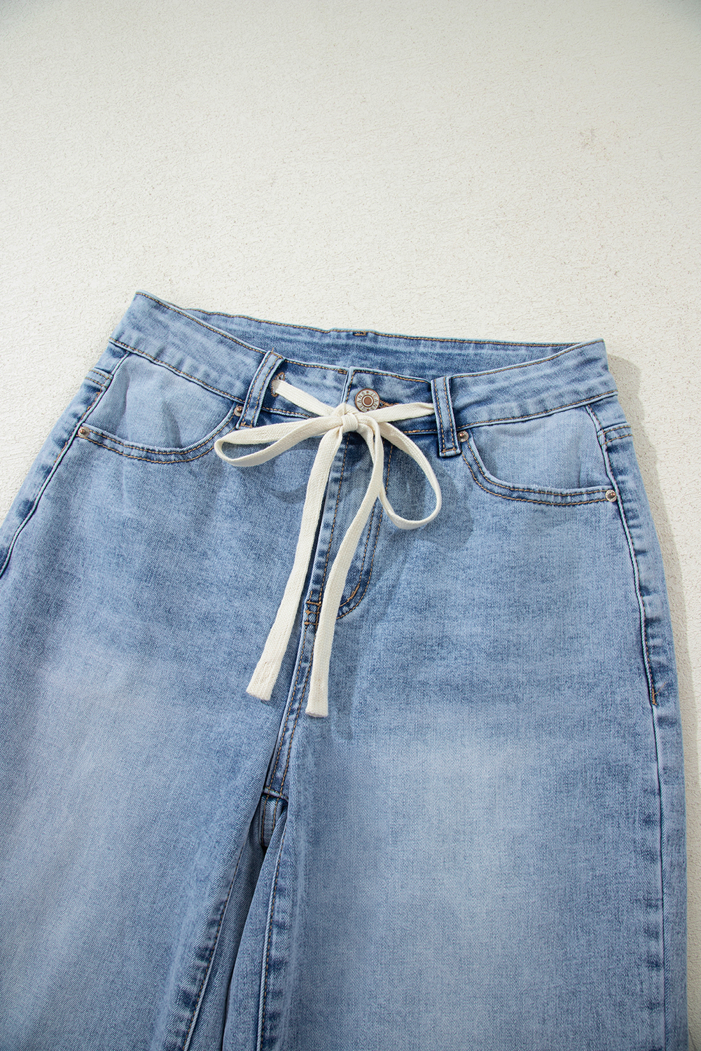 Myosotis Slit Leg High Rise Drawstring Casual Jeans - loveforevers