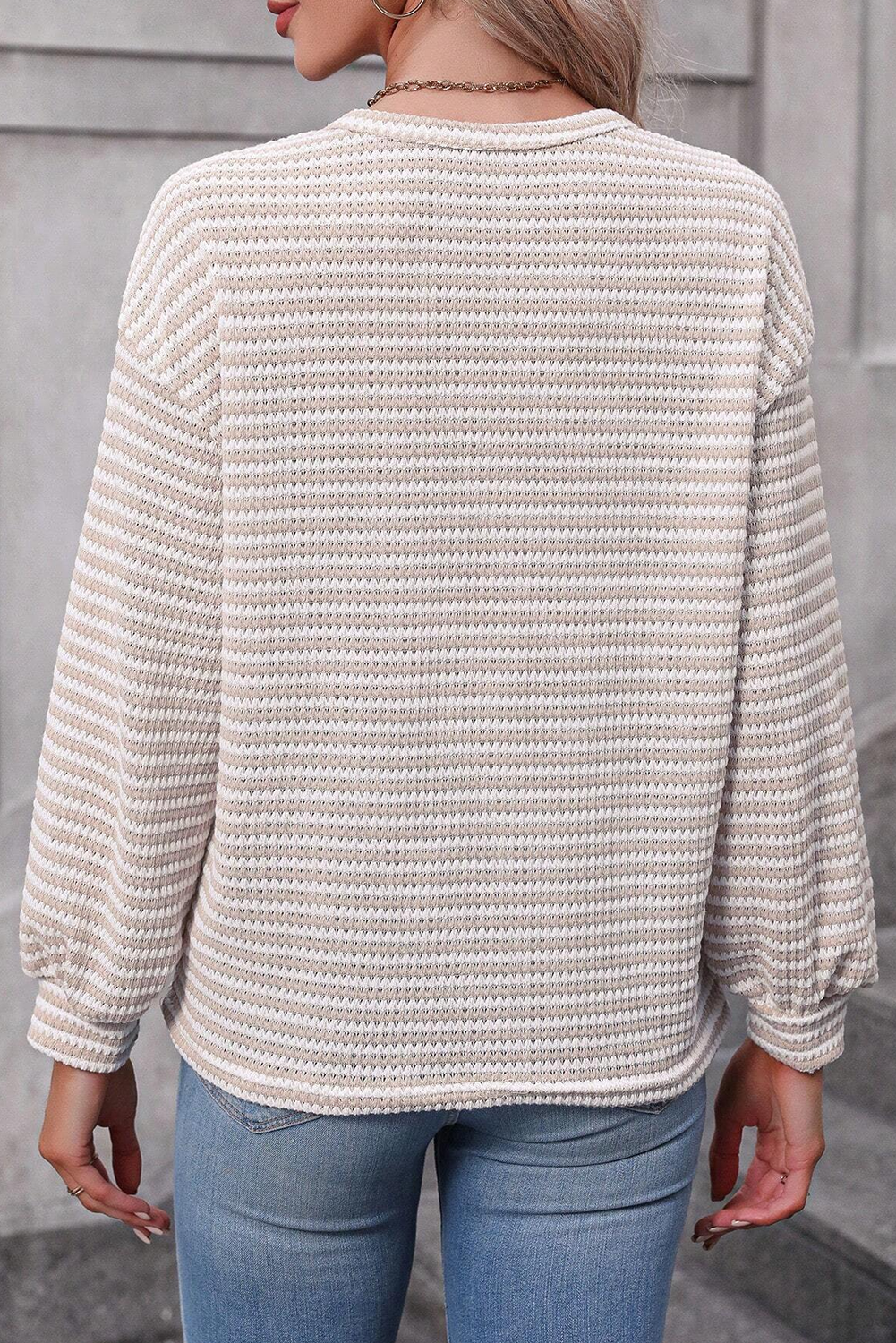 Black Stripe Round Neck Drop Shoulder Long Sleeve Top - loveforevers