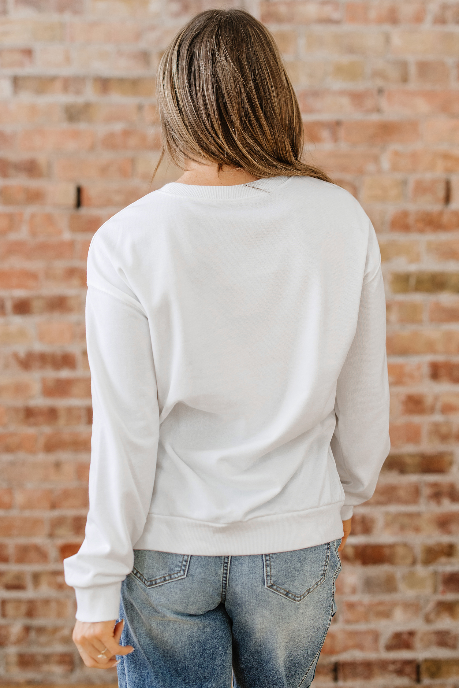 White Pearl Plaid Christmas Tree Patched Drop Shoulder Sweatshirt - loveforevers