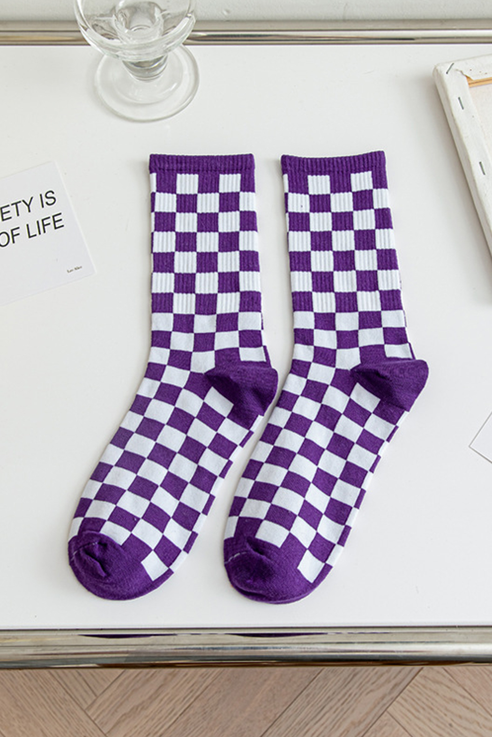 Tillandsia Purple Checkerboard Print Tube Socks - loveforevers