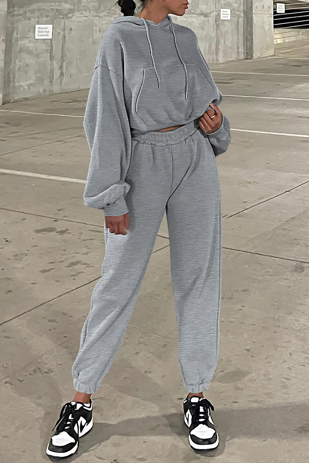 Gray Solid Drop Shoulder Hoodie and Joggers Activewear Set - loveforevers