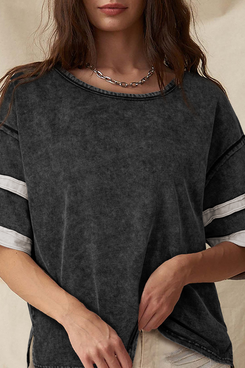 Black Varsity Stripe Half Sleeve Vintage Tee - loveforevers