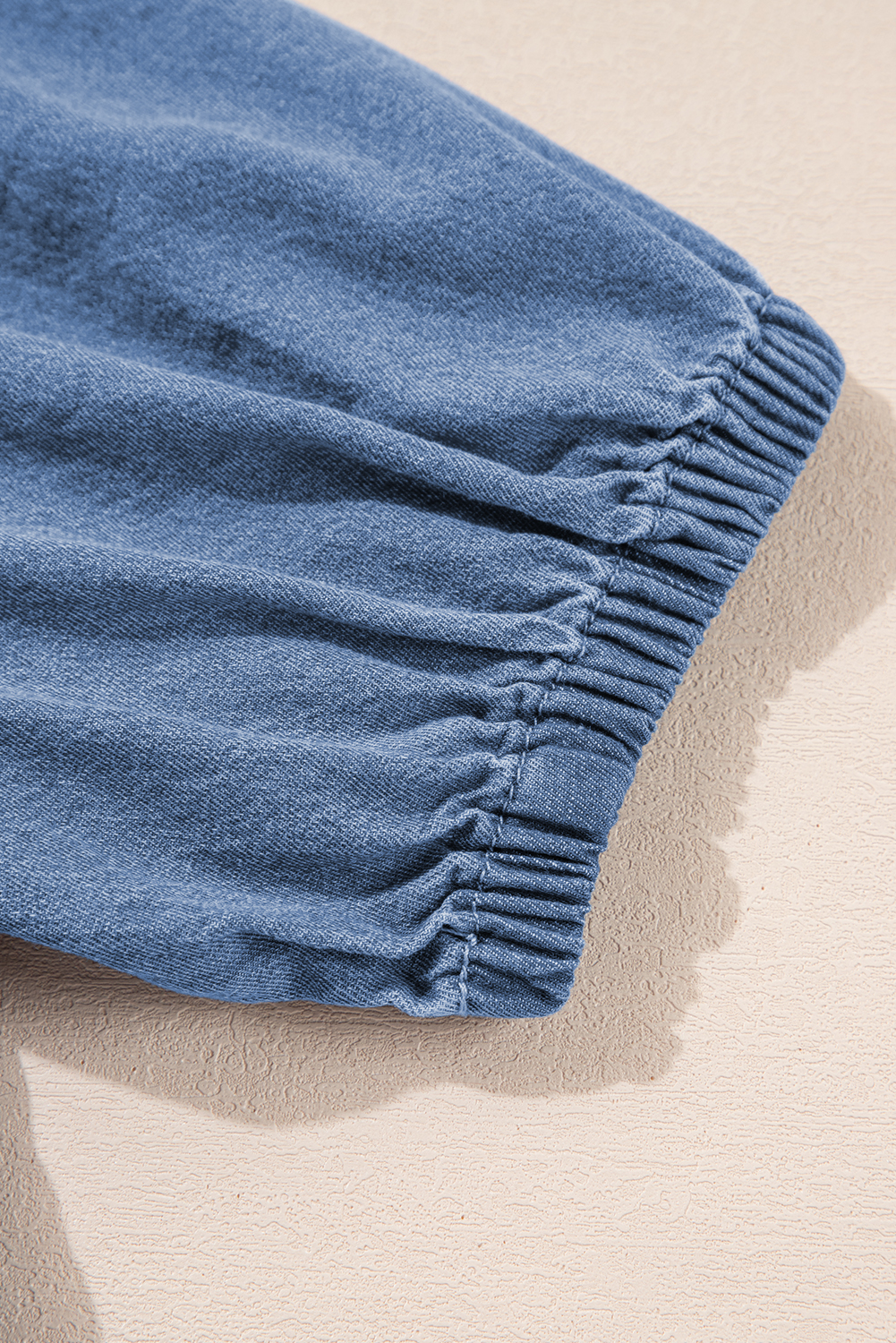 Dusk Blue Tied Front Bubble Sleeve Peplum Denim Shirt - loveforevers